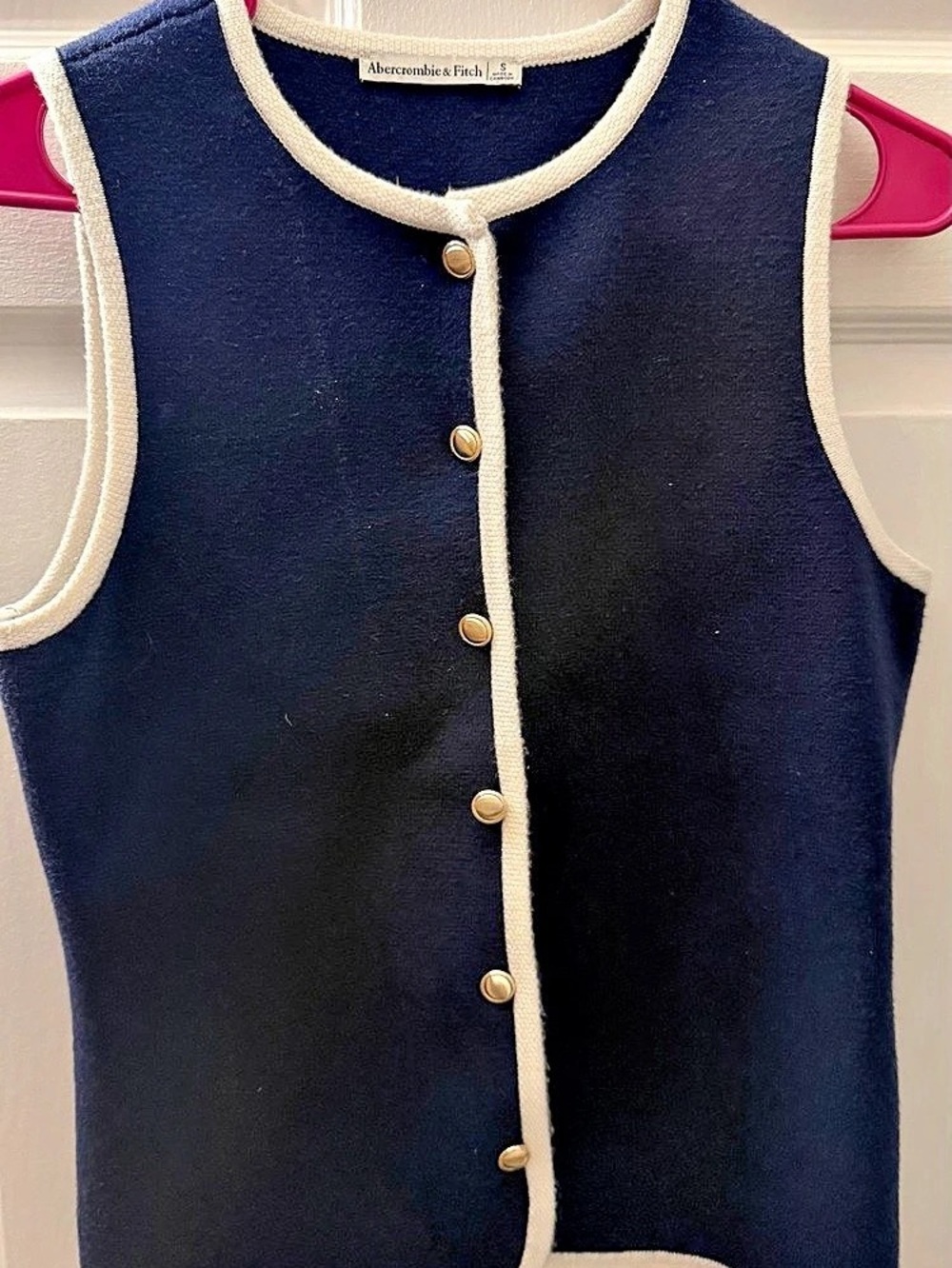 Abercrombie & Fitch Navy & White Trim Gold Button Sweater Vest Small